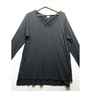 ING+ Womens Blouse 2X Black Criss Cross Neck Long Sleeve Slinky Y2K Mom